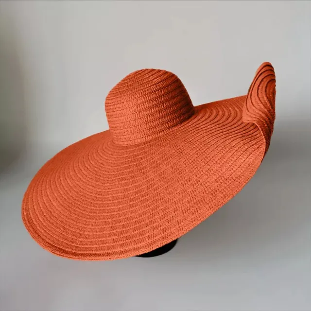 Super Large Brim Straw Hat Female Foldable Beach Hat Orange - Shop at LoveMi