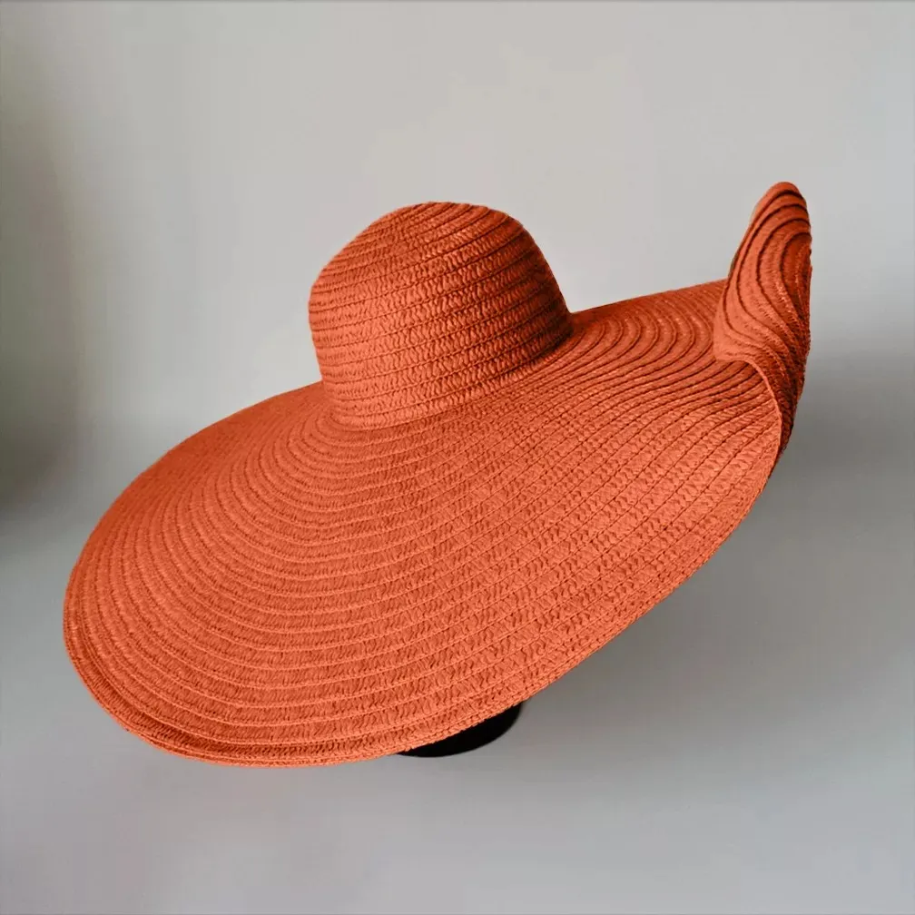 Super Large Brim Straw Hat Female Foldable Beach Hat - Orange