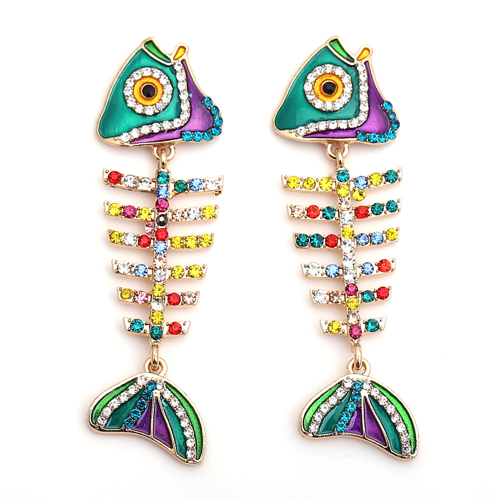 Creative Fashion Fish Alloy Diamond Female Earrings Metal Fishbone Eardrops European And American