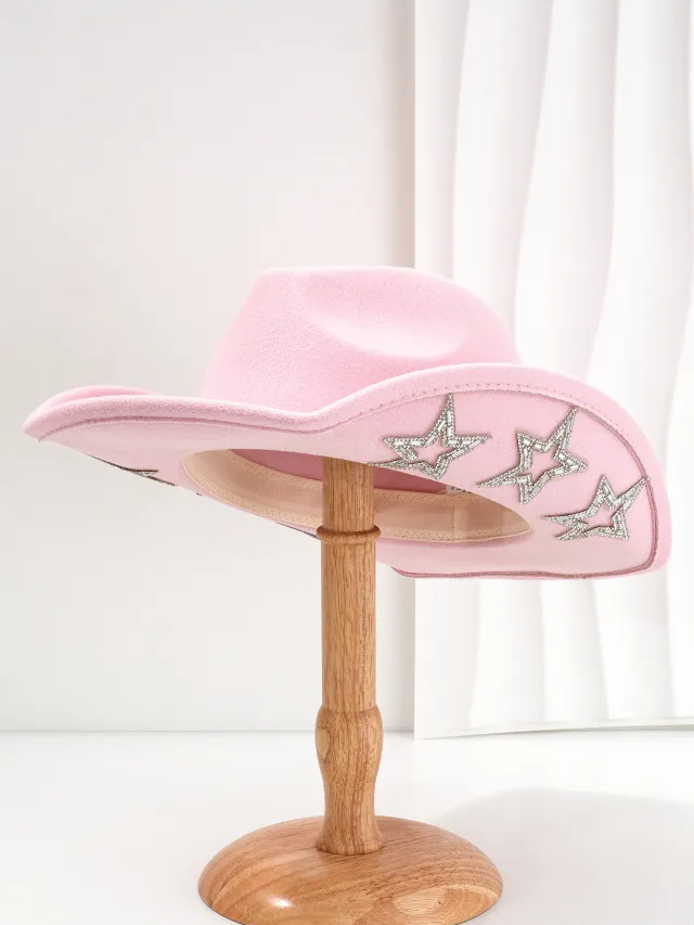 Woolen Felt Western Denim Top Hat Party Hat Light Pink - Shop at LoveMi