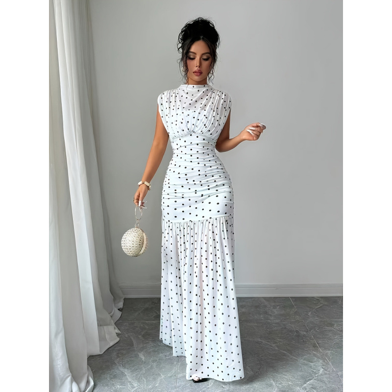 Robe femme élégante à pois taille cintrée