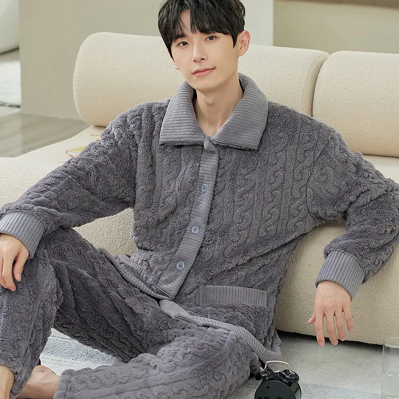 Men's Long Sleeve Cardigan Pajamas Outer Wear