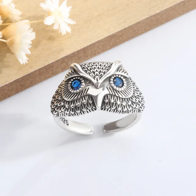 Retro Vintage Casual Owl Ring Blue Stone - Shop at LoveMi