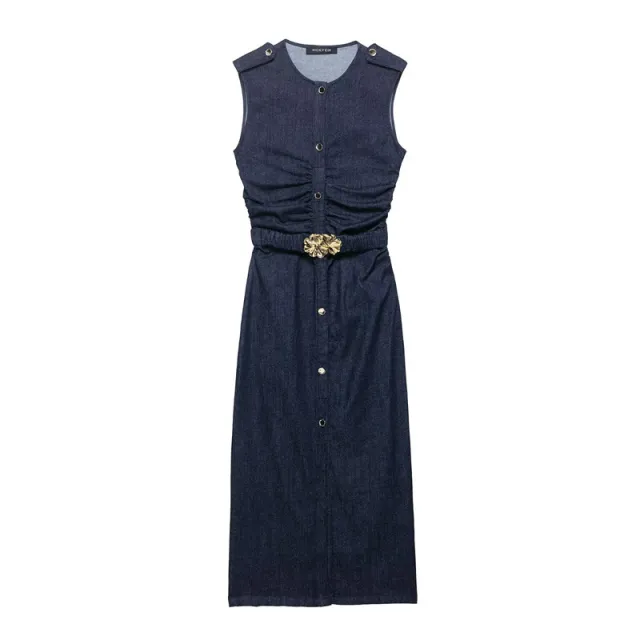 Women's Fashion Denim Midi Skirt Sleeveless Dress - Shop at LoveMi