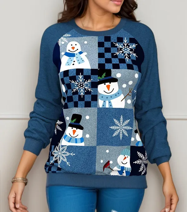 Christmas Printed Raglan Printed Sweater Element 4 - Shop at LoveMi