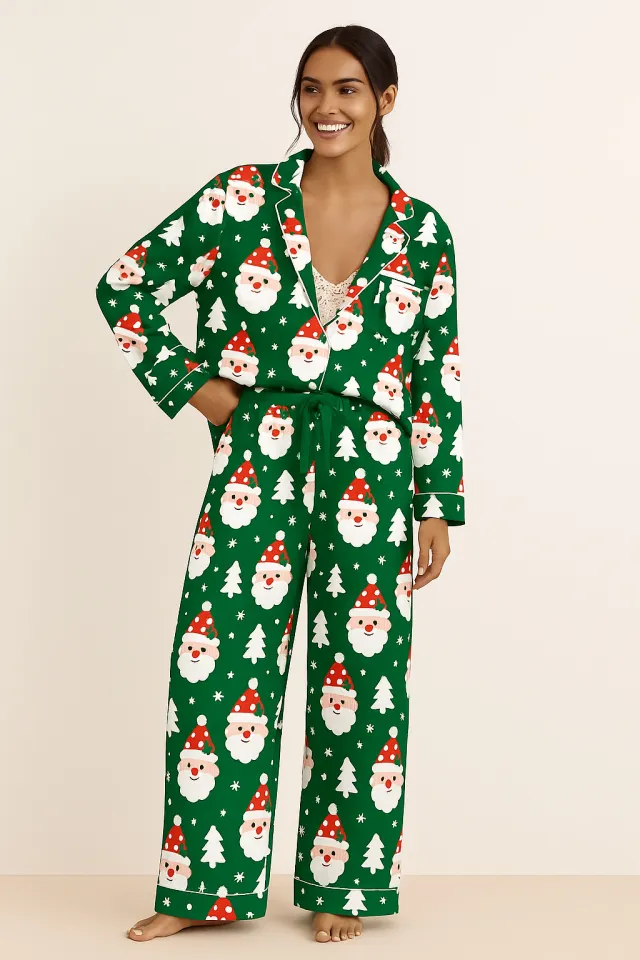 European And American Christmas Women's Printed Two piece Suit Home Wear Pajamas Green - Shop at LoveMi