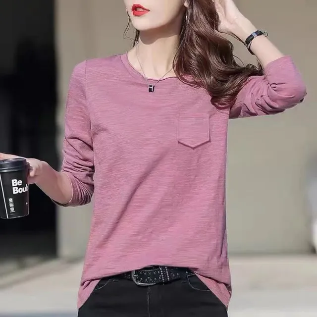 Loose Pure Color Slub Cotton Long Sleeve Purple - Shop at LoveMi