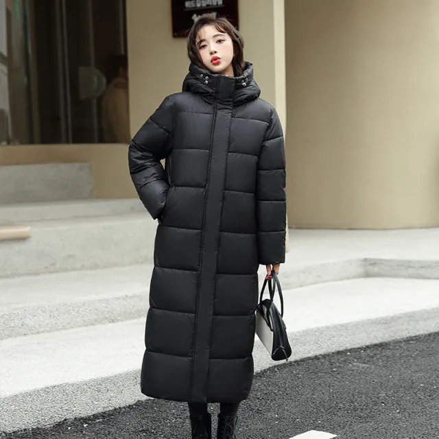 Women's Super Long Down Jacket Winter Puffer Thick Coat Black Red Hooded Zipper Keep Warm Fall Winter Casual Clothes Black - Shop at LoveMi