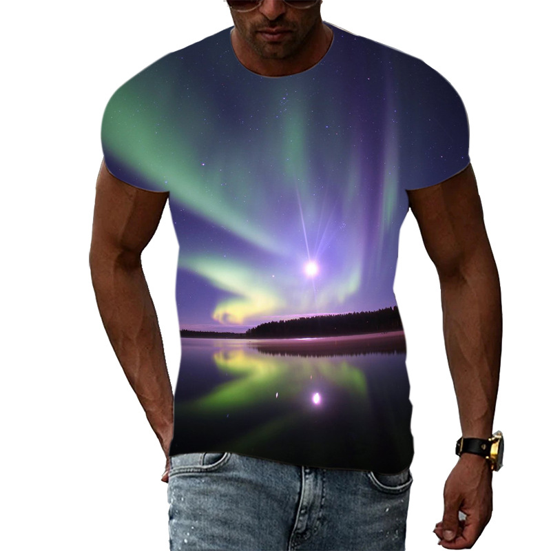 Title 2, T-shirt 3D à motif Aurora pour hommes, imprimé ...