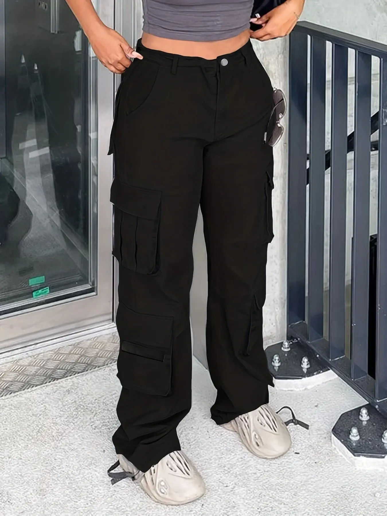 Street Multi-pocket Cargo Pants Mop Pants Solid Color Loose