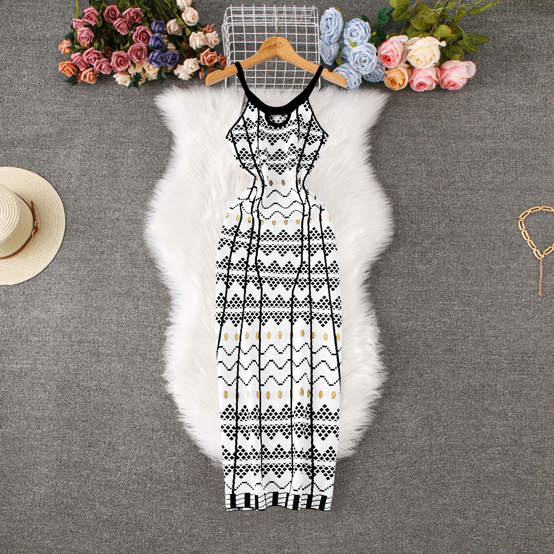 Women's Slim fit Sexy Backless Plaid Knit Spaghetti Strap Dress Apricot - Shop at LoveMi