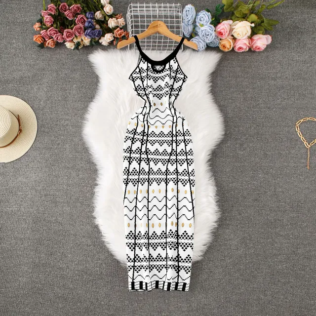 Women's Slim fit Sexy Backless Plaid Knit Spaghetti Strap Dress Apricot - Shop at LoveMi