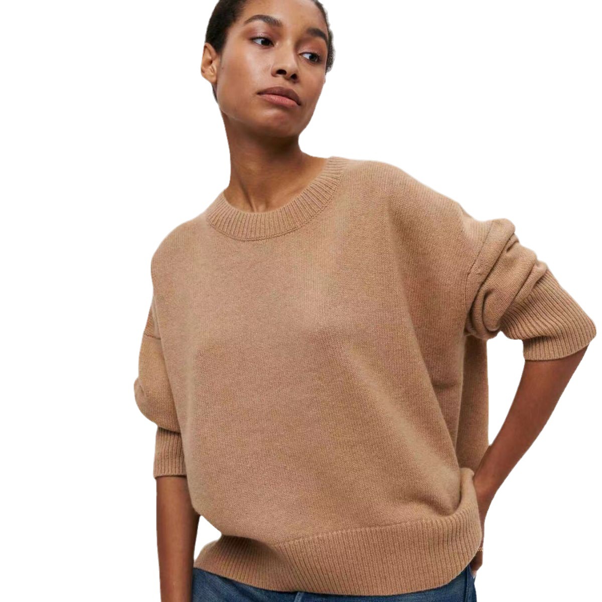 New autumn and winter round neck solid color pullover casual soft waxy sweater