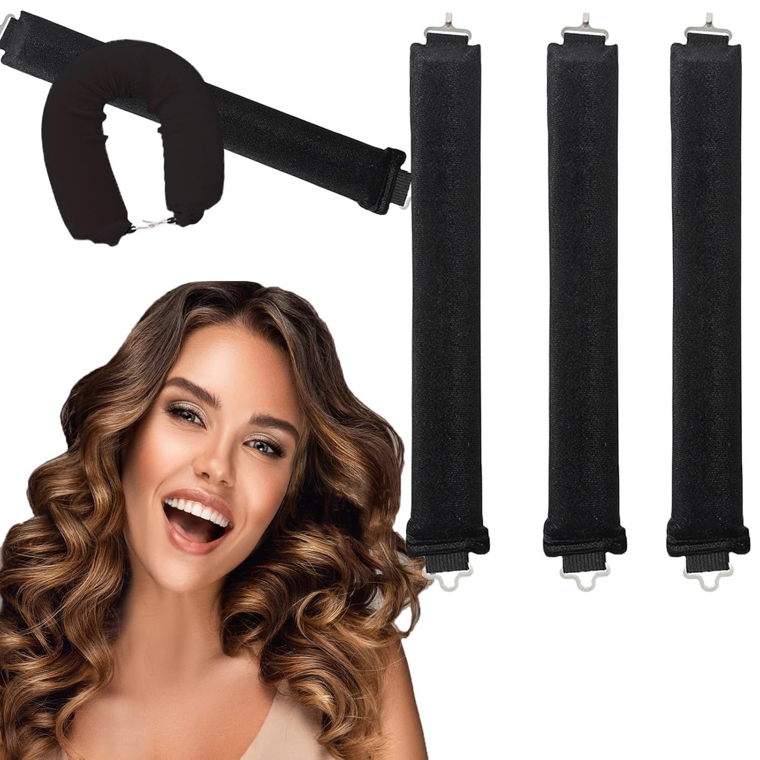 Title 2, 3 Hooks Heat-free Hair Curler Large Tool Rubber...