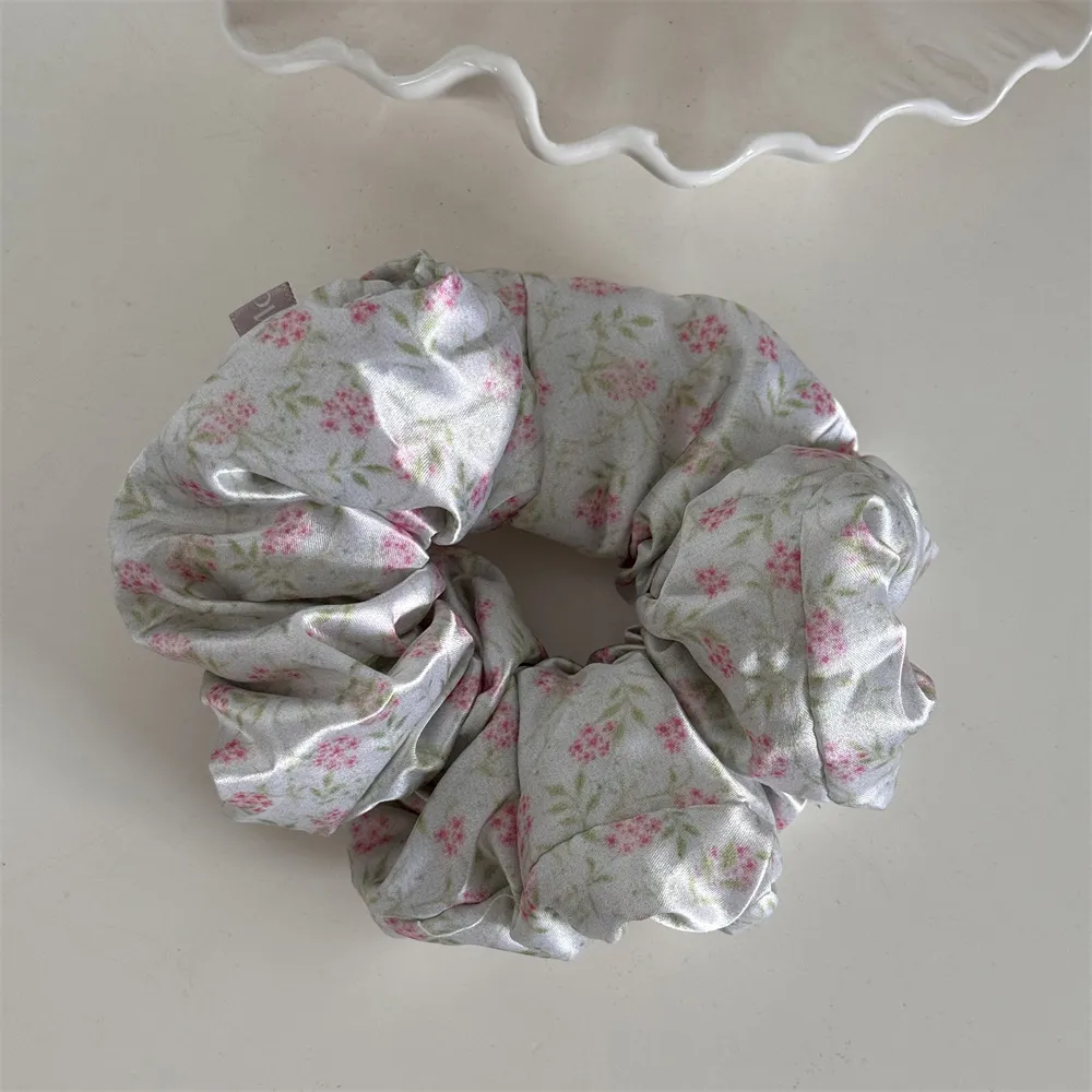 Floral Pillow Hair Ring High Elasticity - Pink Green