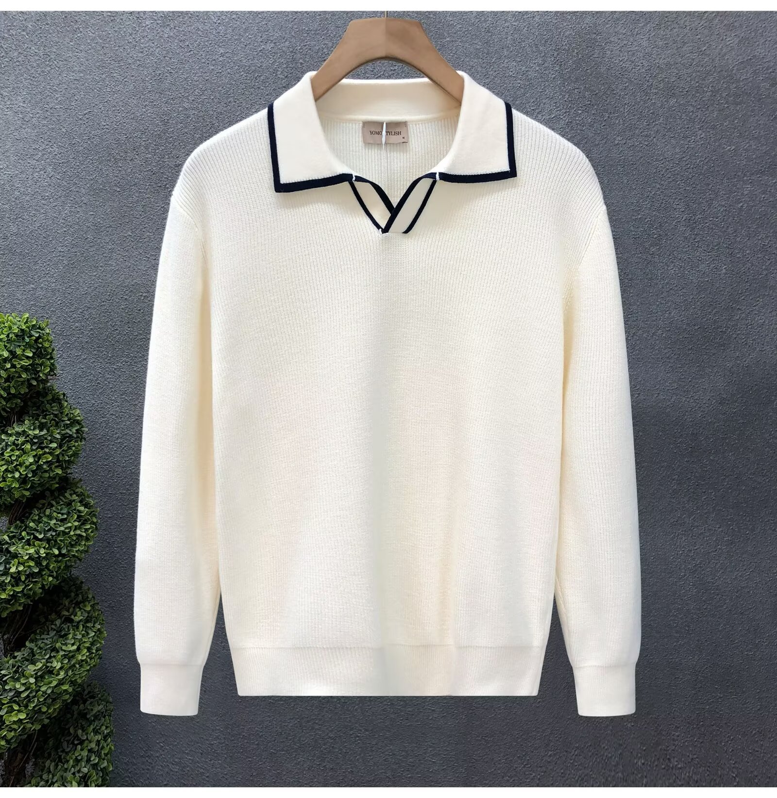 Mens Cuban Collar Long Sleeve Polo - Picture 5 of 5