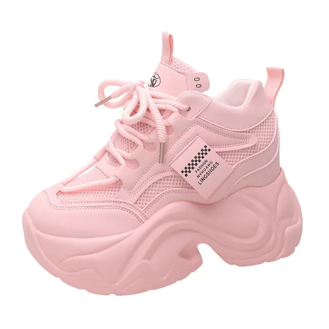 Platform Lace up Fashion Solid Color Simple Casual Shoes Pink - Shop at LoveMi