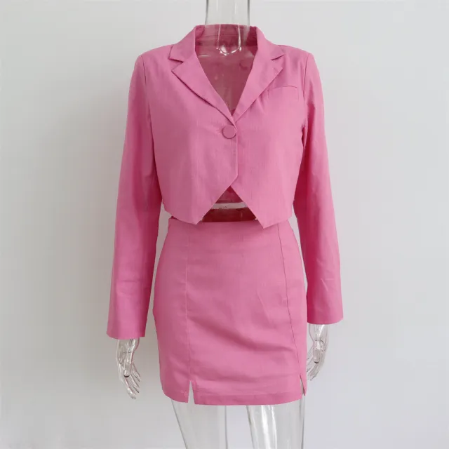 Sexy Solid Color Short Top & High Waist Skirt Suit Pink - Shop at LoveMi