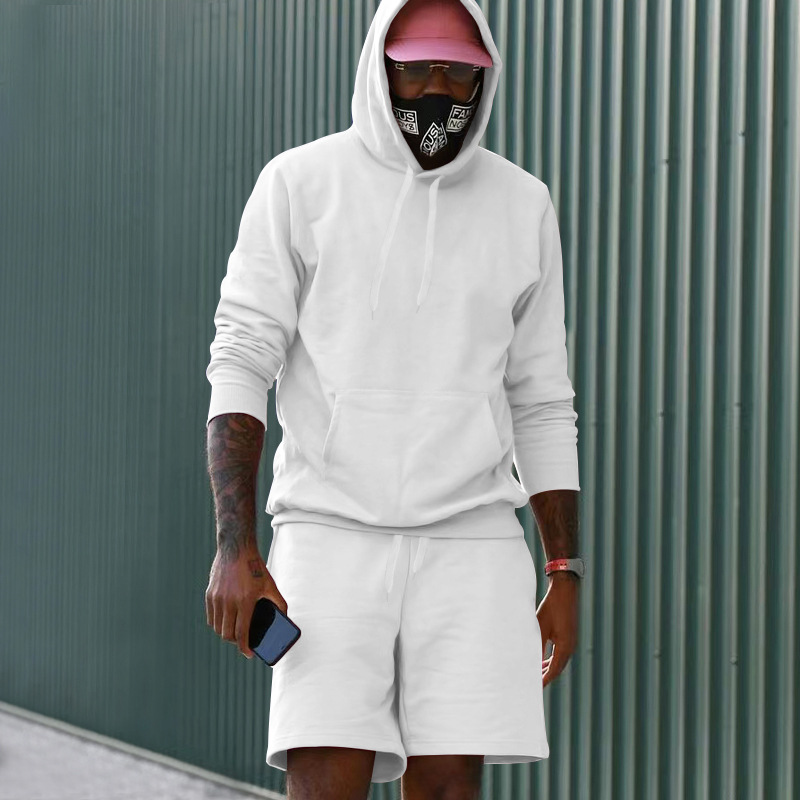 Mens Fleece-Lined Hoodie And Shorts Two-Piece Set