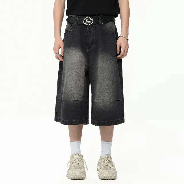 Worn White Washed American Fashion Brand Vintage Cropped Jeans Black - Shop at LoveMi