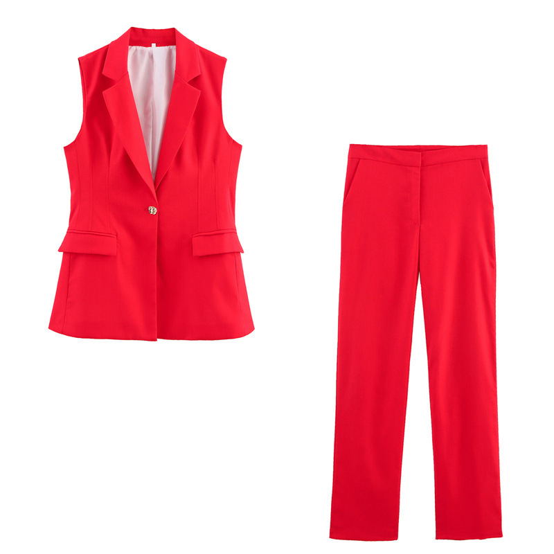 Women's Linen Blend Straight-leg Pants Suit