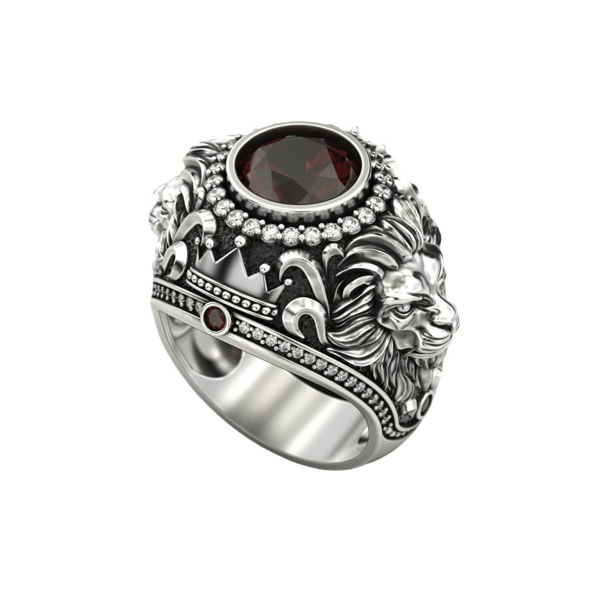 Vintage Mens Ring In Alloy Featuring A Lion Design With Diamond Accents