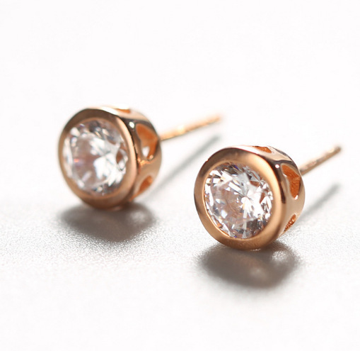 S925 Sterling Silver Round Single Diamond Zircon Earrings