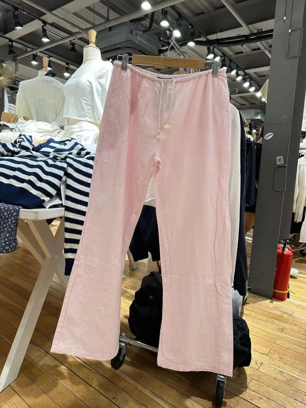 American Vintage Stripe Tied Elastic Waist Sports Pants - Pink