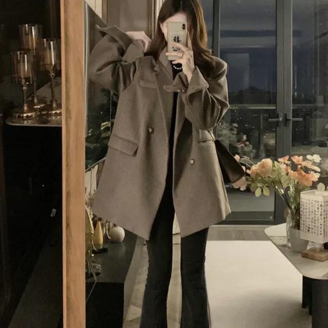 Retro Small Loose Thick Woolen Coat Brown - Shop at LoveMi