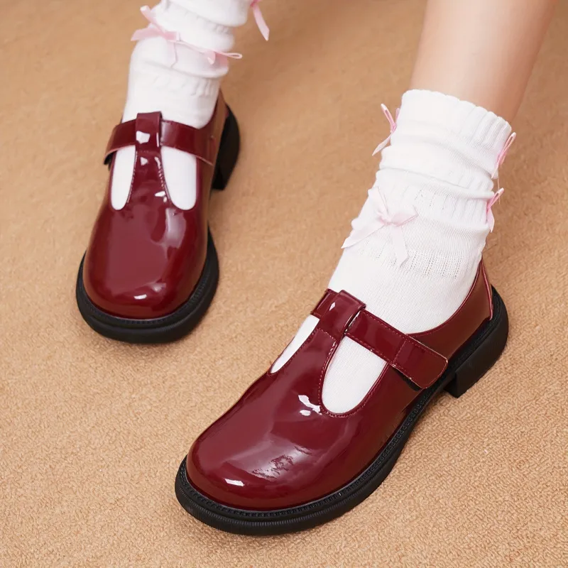 Mary Jane Flats Elegant Loafers With Round Toe Hook - Burgundy