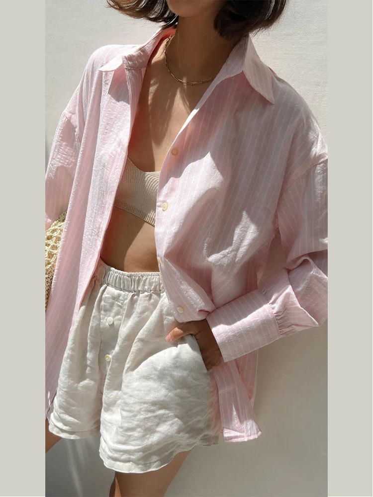 Ladies New Casual Loose Striped Shirt
