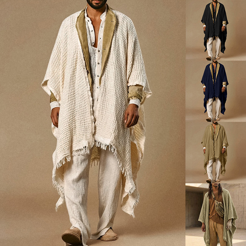 Cloak With Tassel Trim Cape-style Coat