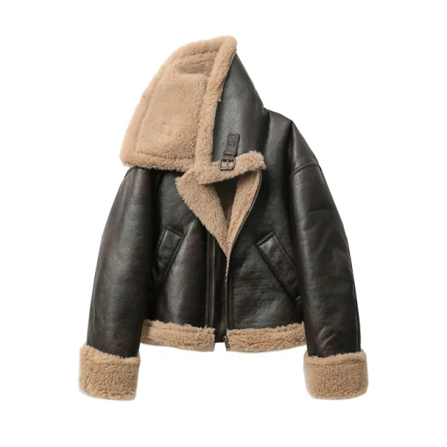 Women's Thickened Warm Double sided Short Jacket Brown - Shop at LoveMi
