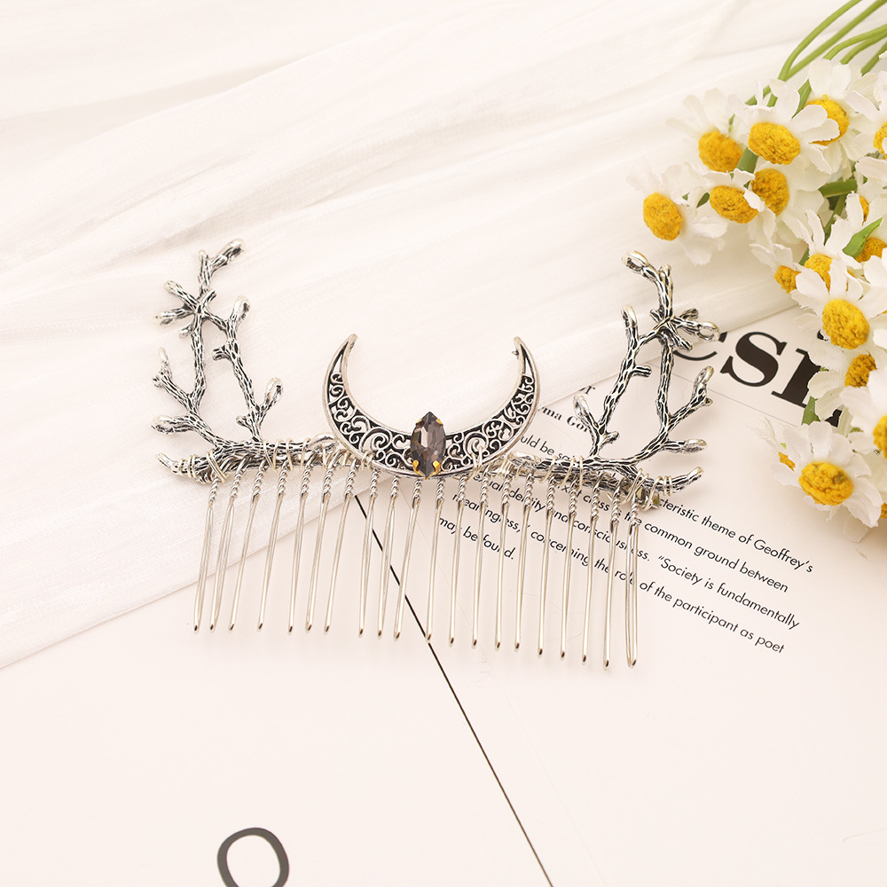 Retro Branch-and-Crescent Moon Hair Comb For Women Fashionable Headpiece