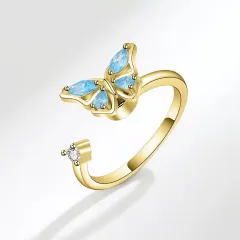 Cool Minority Simple Ins Style Jewellery Ring - Golden Blue Diamond - View 1