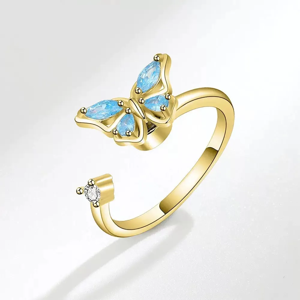 Cool Minority Simple Ins Style Jewelry Ring - Golden Blue Diamond