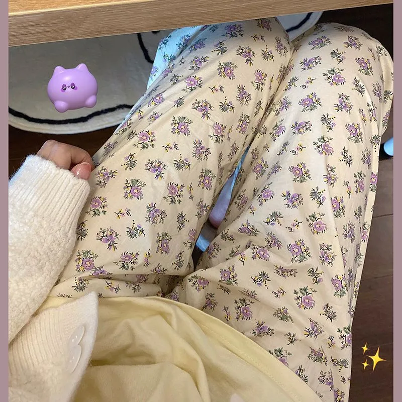 Cartoon Pajama Pants For Women Spring And Autumn New Home Cute Printed Loose Casual - Purple Pattern