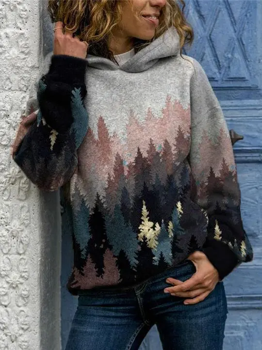Hooded Long Sleeve Digital Printing Loose Casual Sweater For Women - Hot 4-4Xl