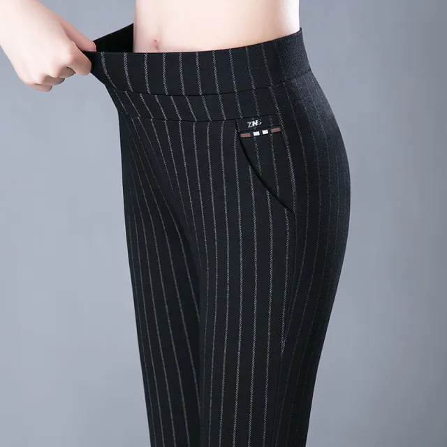 Elastic High Waist Spring Leisure Elastic StripeStraight leg Pants Black Bronzing - Shop at LoveMi