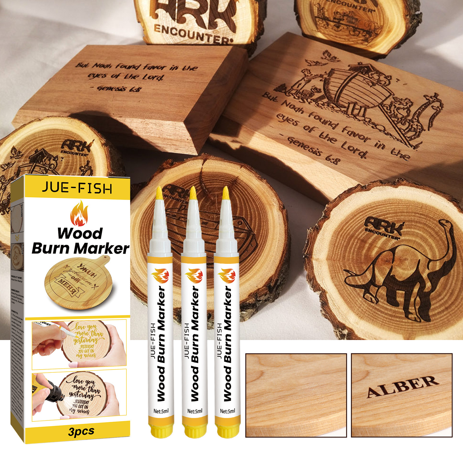 Title 1, Wood Burning Marking Pen DIY Wooden Coaster Woo...