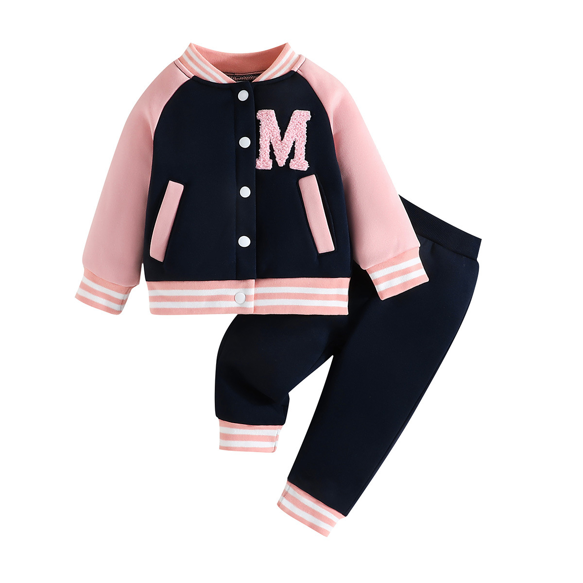 Letter Color Matching Hooded Children's Baseball Uniform Two-piece Set - Picture 11 of 13