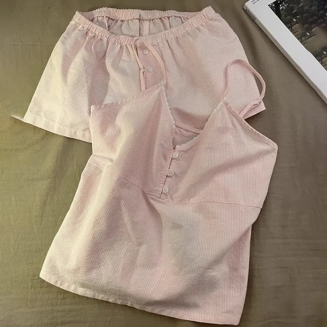 Pure Desire Style Women's Summer Pajamas With Built in Bra Lace Thin Sexy Camisole Set Pink - Shop at LoveMi