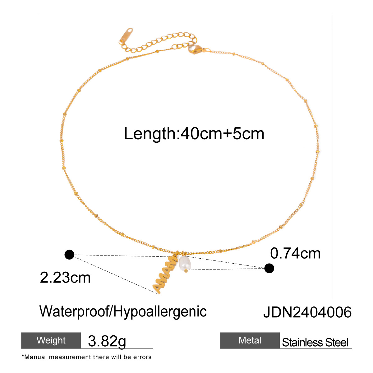 Gold Stainless Steel Mother's Day Letter Hanging Freshwater Pearl Pendant Necklace