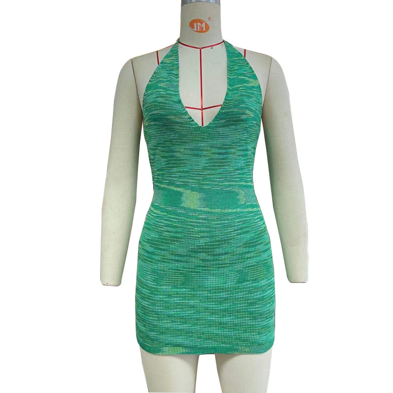 European And American Sexy Gradient Stripe High elasticity Wrap Skirt With Tie up Backless Design Green - Shop at LoveMi