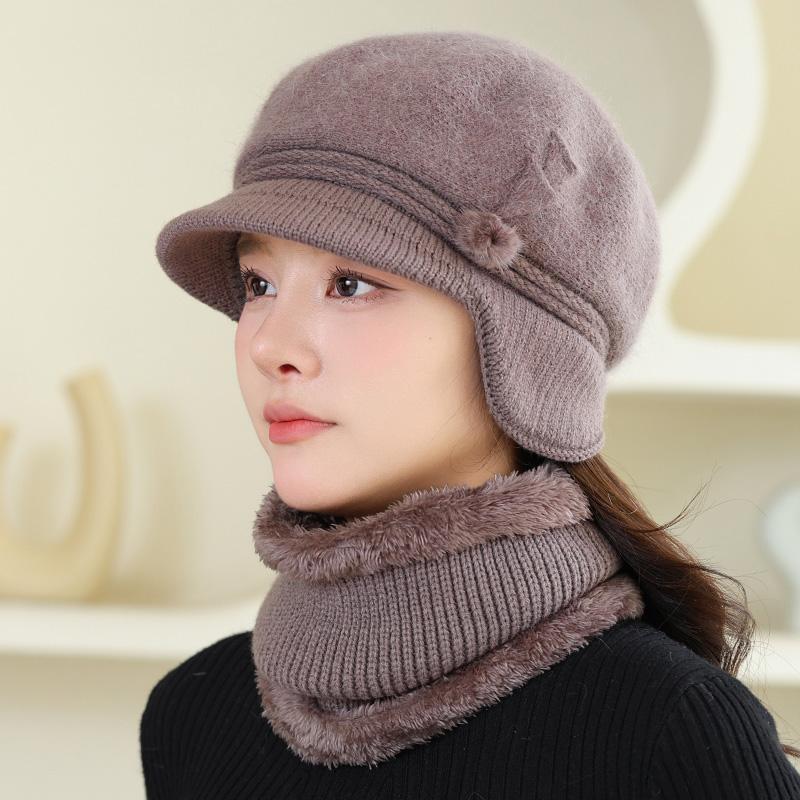 Womens Knitted Fleece-Lined Ear-Protecting Beret For Autumn And Winter