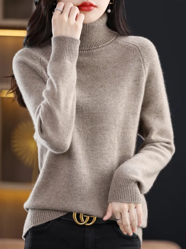 Women's Loose Plus Size Thick Long sleeved Sweater Camel - Shop at LoveMi