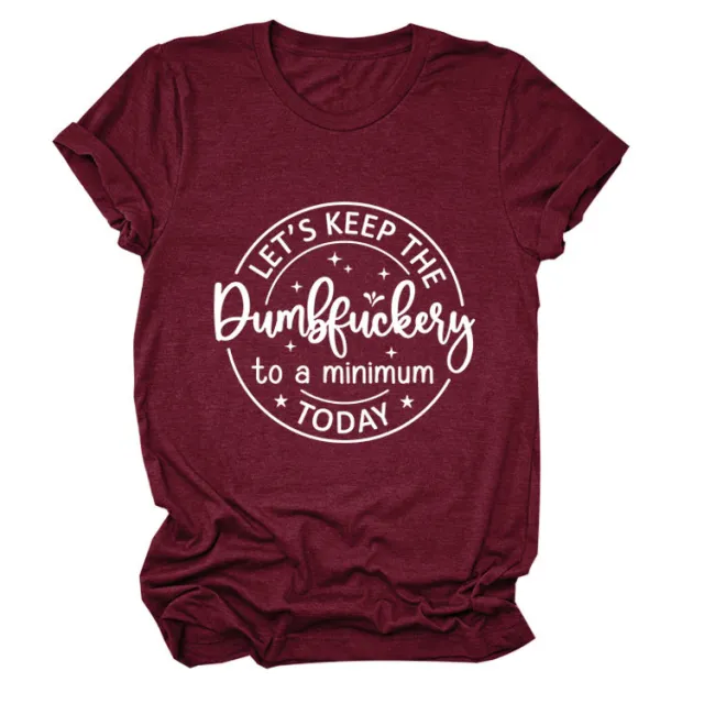 T shirt Loose And Simple Short Sleeve Wine Red White Font - Shop at LoveMi