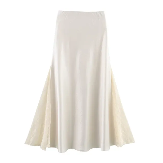 Spring And Summer Double sided Lace High Open Fishtail Large Swing Satin Dress Skirt Skirt White - Shop at LoveMi