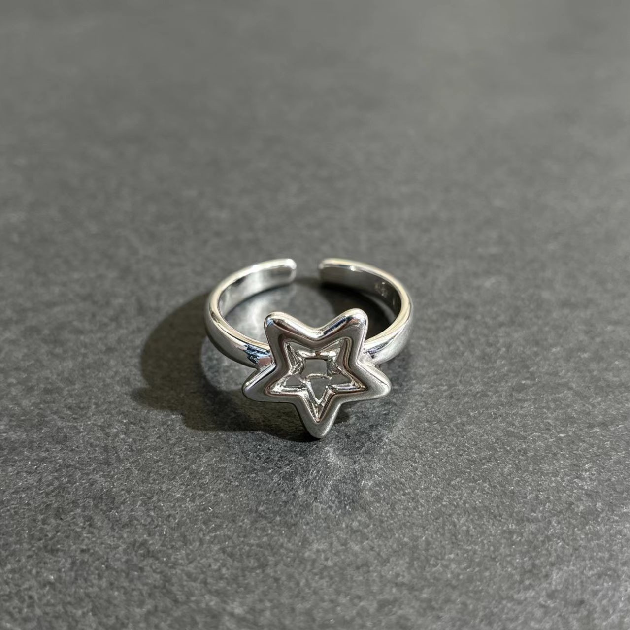 Womens Thai Silver Retro Hollowed-Out Open-End Simple Five-Pointed Star Couple Rings