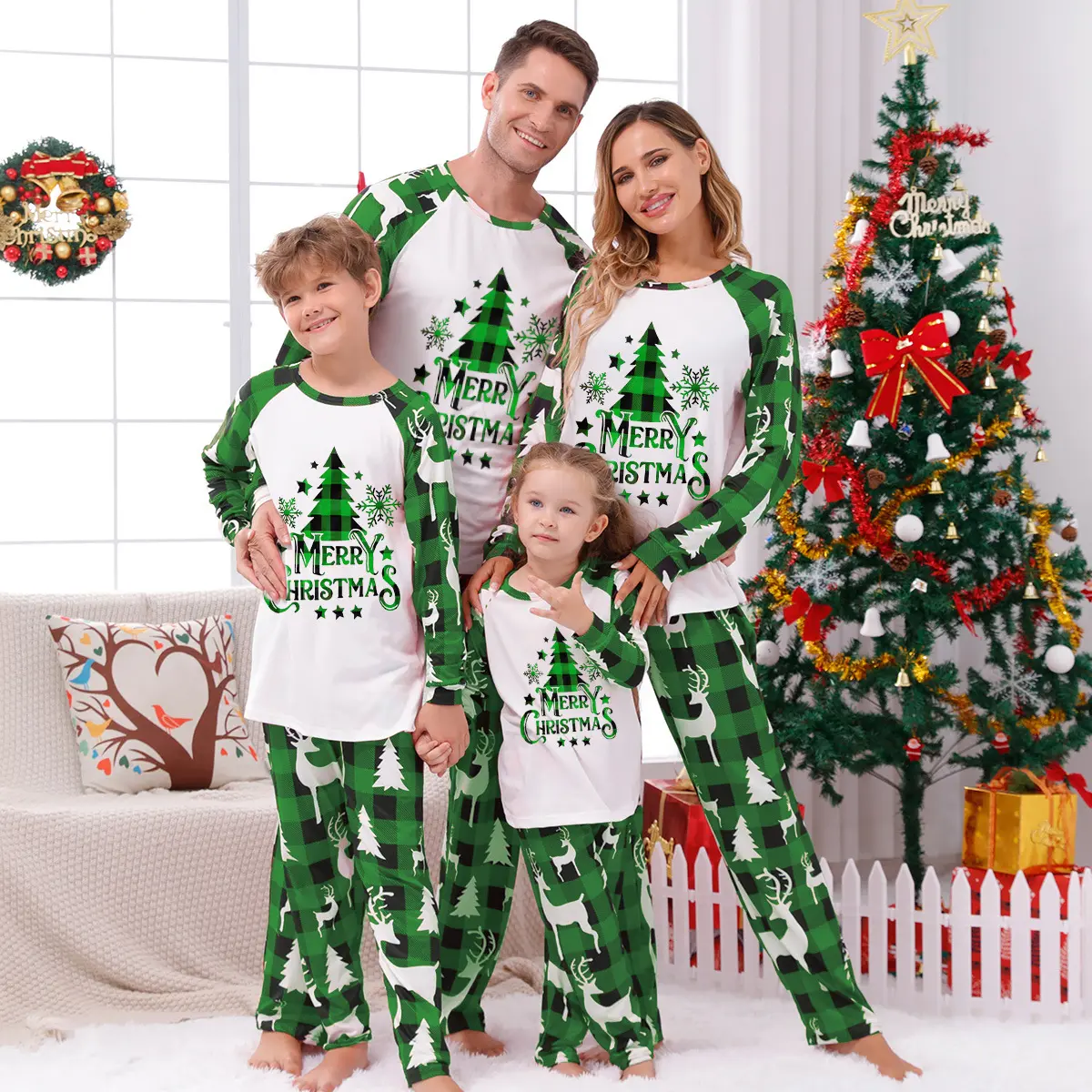 Parent-child Leisure Wear Set Plaid Stitching Printing